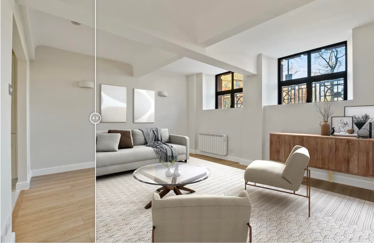 A before and after comparison highlighting virtual staging mistakes