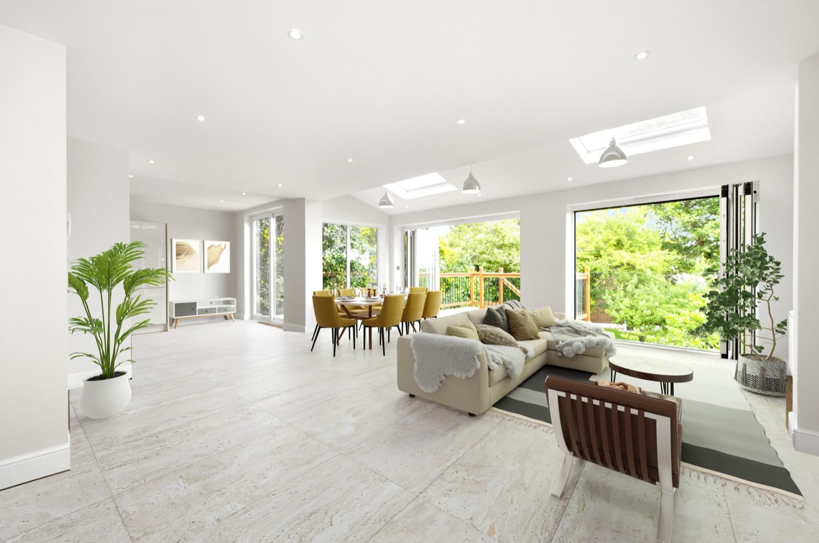 The same reception room virtually staged with furniture